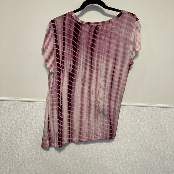 Women's La Miel T-shirt Size S Purple Tie Dye Small Teardrop Cutout - Picture 2 of 8